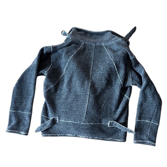 NSF Fleece Cut Off Jacket Gray Large Distressed Raw Edge Zip Closure - Picture 7 of 8